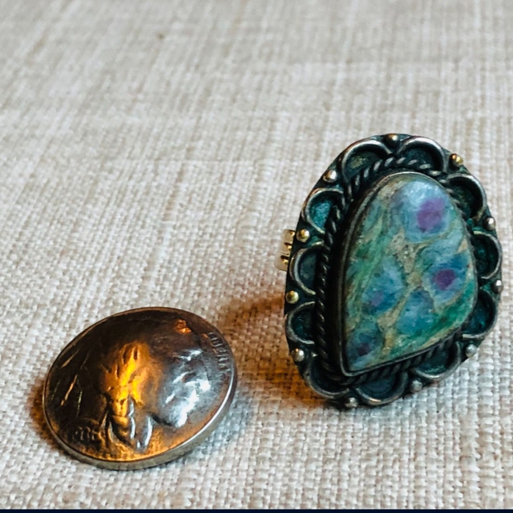 Sterling & Agate Hand Crafted Ring-Size 7